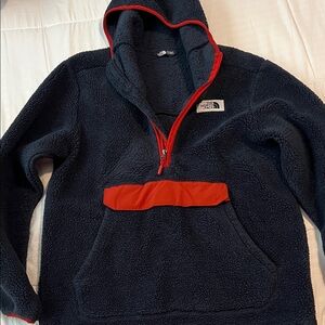 The North Face Black and Red Half-Zip Fleece